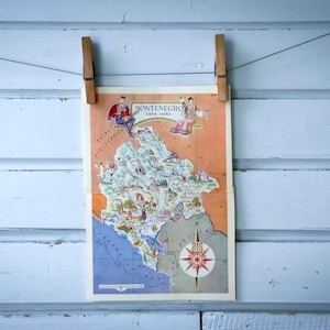 Carte du Monténégro vintage 1955
