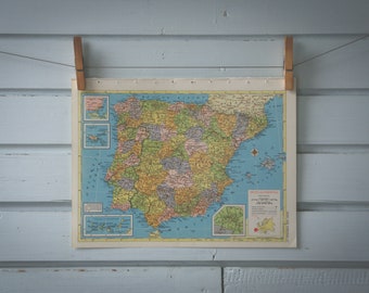 1957 Vintage Map of Spain