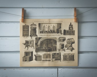 1887 Vintage Cooking Appliances Lithograph Illustration