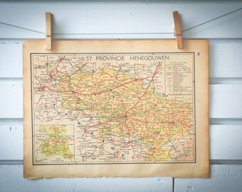 1941 Vintage Map of Belgium Hainaut Province