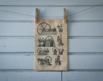 1887 Vintage Gas Engine Lithograph Illustration