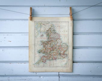 1904 Vintage England & Wales Map