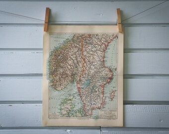1907 Vintage South Scandinavia Map