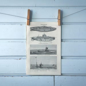 1909 Vintage U-Boot Lithograph Illustration