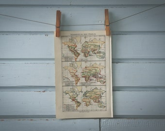 1907 Vintage Bird Areals World Map