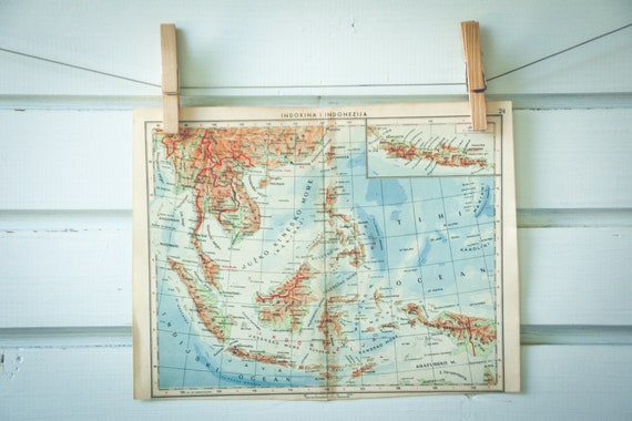 1951 Vintage Map of Southeast Asia