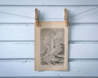 1888 Vintage Icelandic Geyser Lithograph Illustration