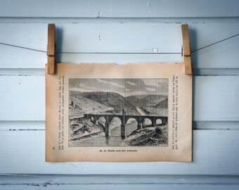 1894 Vintage Alcántara Bridge Lithograph Illustration
