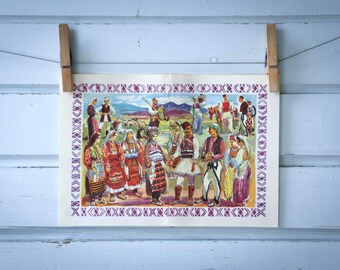 1955 Vintage Macedonian Folk Costumes Illustration
