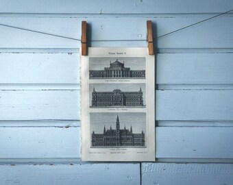 1907 Vintage Viennese Architecture Lithograph Illustration
