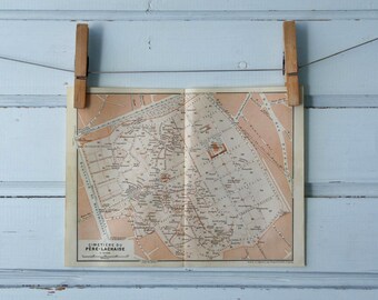1909 Vintage Père Lachaise Cemetery Map