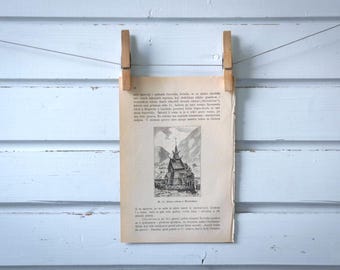1892 Vintage Norwegian Stave Church Lithograph Illustration