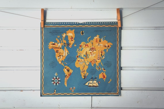 1964 Vintage World Map