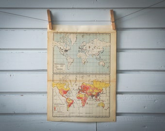 1950 Vintage World Map