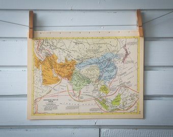 1954 Vintage Historical Map of Asia