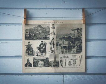 1887 Vintage Chinese Culture Lithograph Illustration