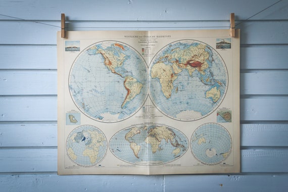 1901 Vintage World Hemispheres Map