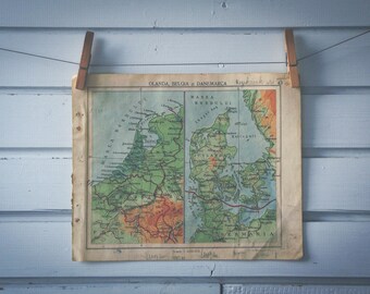 1924 Vintage Netherlands, Belgium & Denmark Map