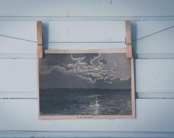 1888 Vintage Moonlight Lithograph Illustration