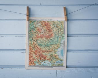 1965 Vintage Romania & Bulgaria Map