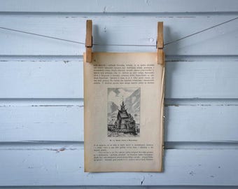 1892 Vintage Norwegian Stave Church Lithograph Illustration