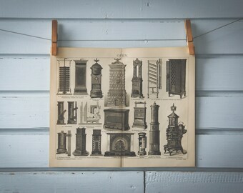 1887 Vintage Fireplaces Lithograph Illustration