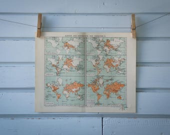 1907 Vintage Map of the World Exploration History