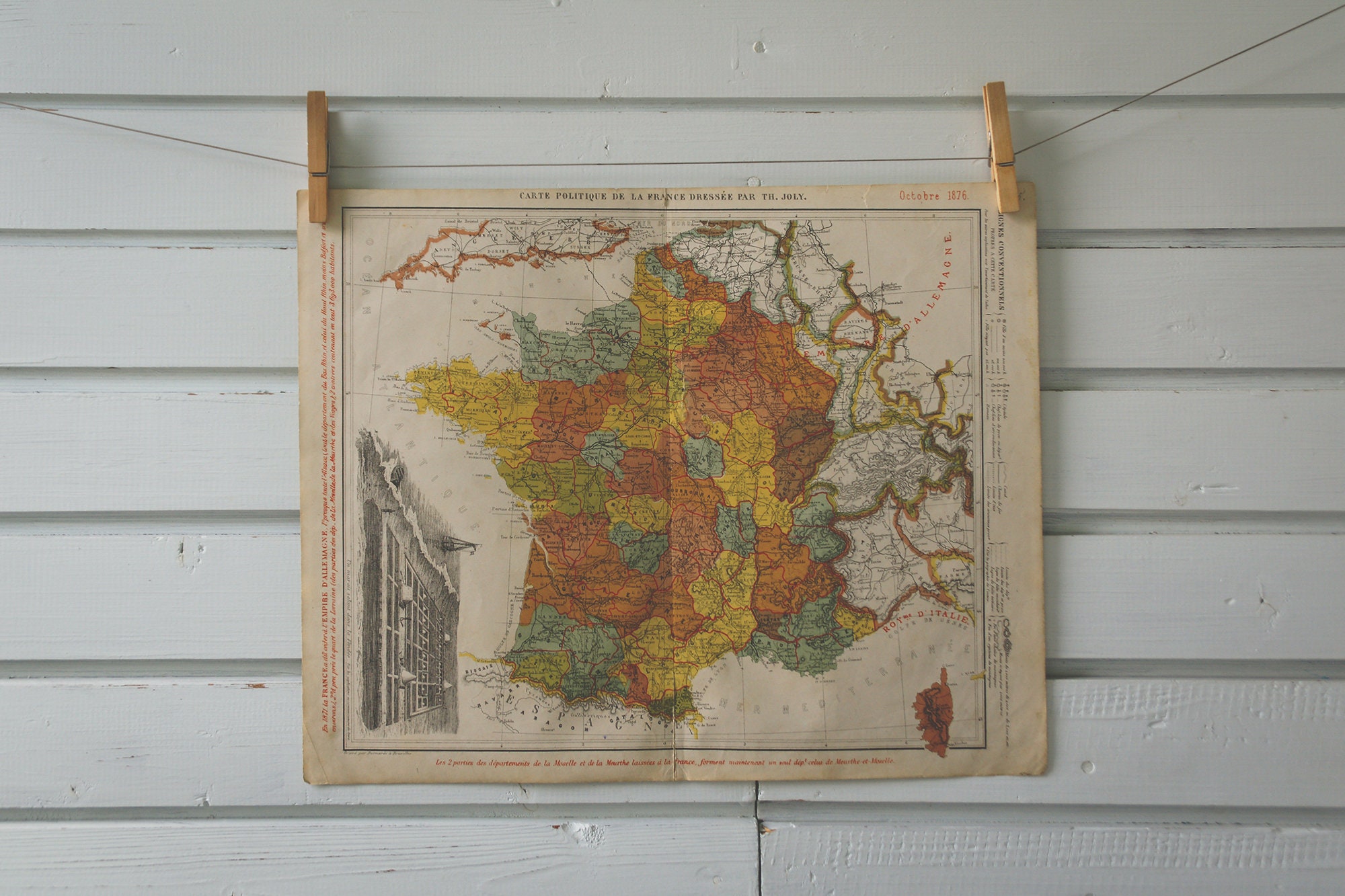 1877 Vintage Map of France