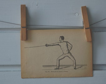 1917 Vintage Fencing Lithograph Illustration