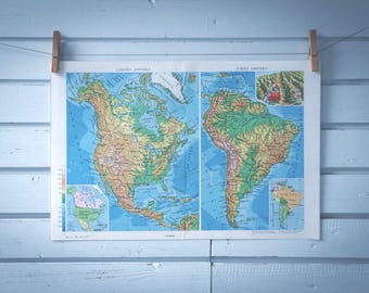 1970 Vintage Map of the Americas