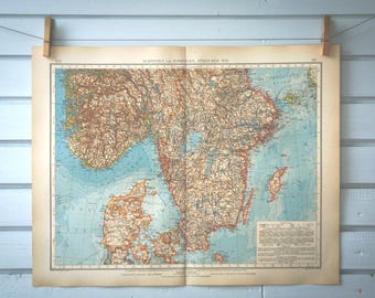 1906 Vintage South Scandinavia Map