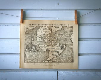 1894 Vintage Map of the Americas in 16th Century