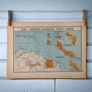 Carte vintage des Caraïbes néerlandaises et du Suriname de 1941