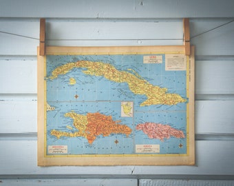 1958 Vintage Cuba, Hispaniola & Jamaica Map