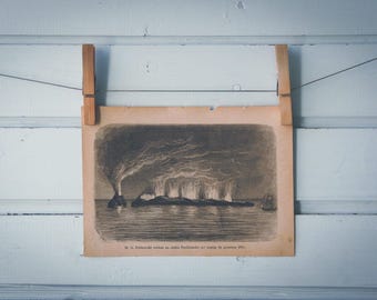 1888 Vintage Ferdinandea Island Lithograph Illustration