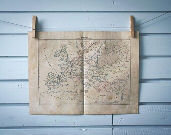 1859 Vintage Map of Europe in the 12th Century