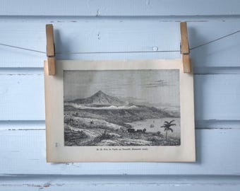 1888 Vintage Mount Teide Lithograph Illustration