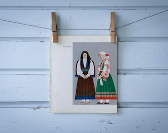 1966 Vintage Istrian Folk Costumes Illustration