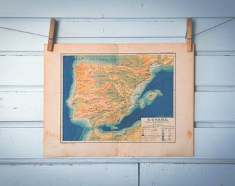 1937 Vintage Tectonic Map of Spain