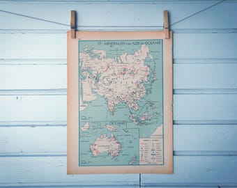 1941 Vintage Asia & Australia Minerals Map