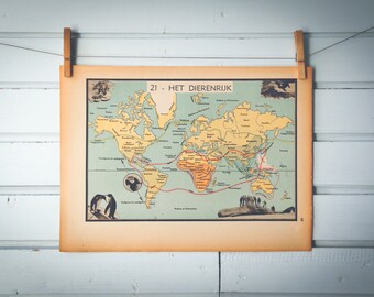 1941 Vintage Zoogeography Map of the World