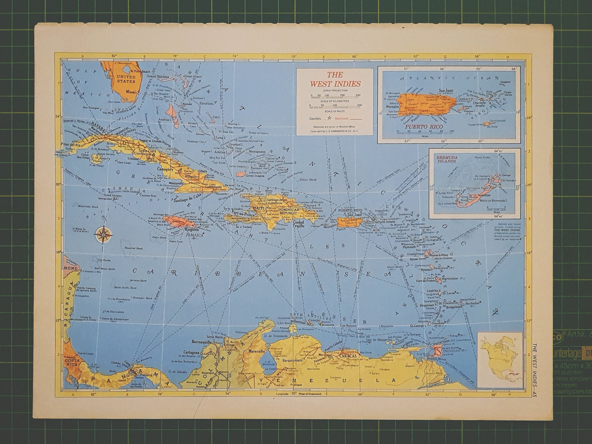 1958 Vintage West Indies Map