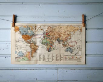 1907 Vintage Telegraph Lines World Map
