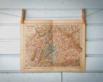 1897 Vintage South Germany Map