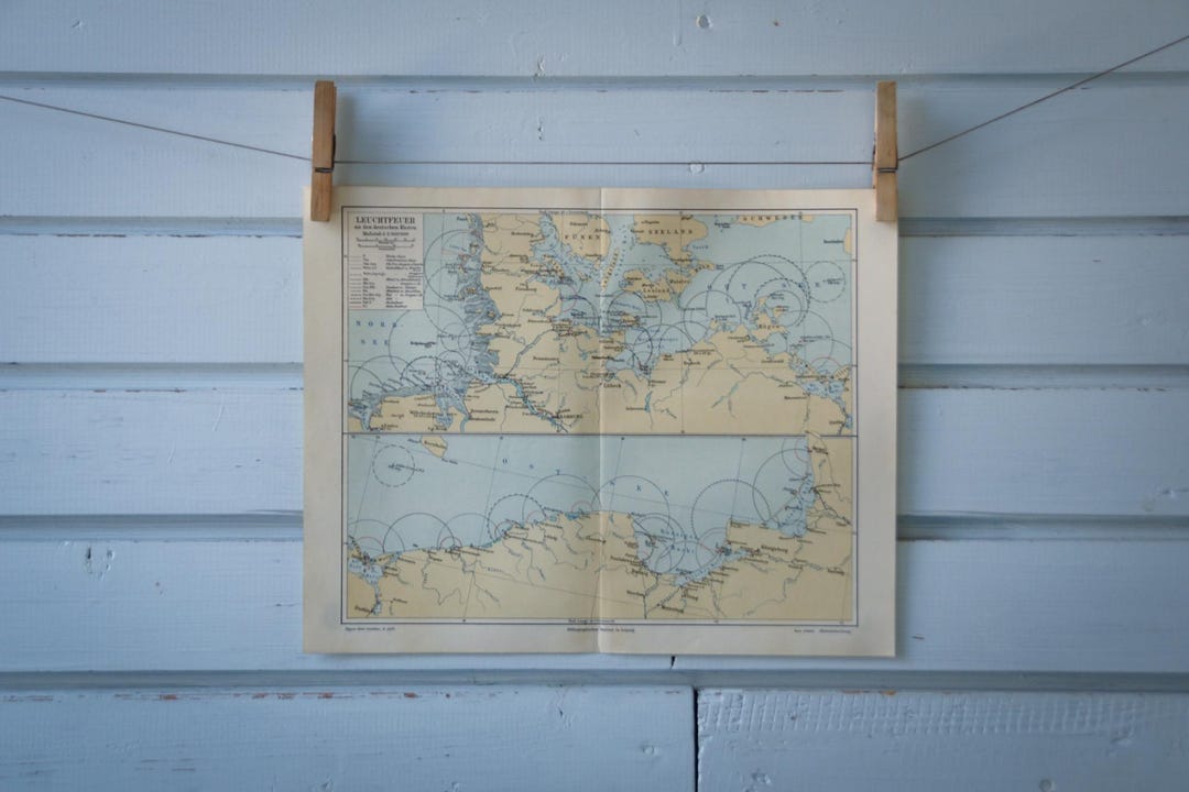 Lighthouse Wiki Map 1907 Vintage Map of German Lighthouses - Etsy