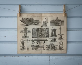 1887 Vintage Wood Processing Machinery Lithograph Illustration