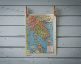 1957 Vintage Map of Indochina