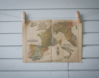 1850s Vintage Map of West Europe & Italy in 12-13th Century