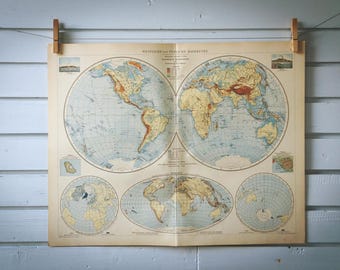 1901 Vintage World Hemispheres Map