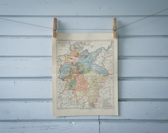 1907 Vintage Map of Germany in Mid 19th Century